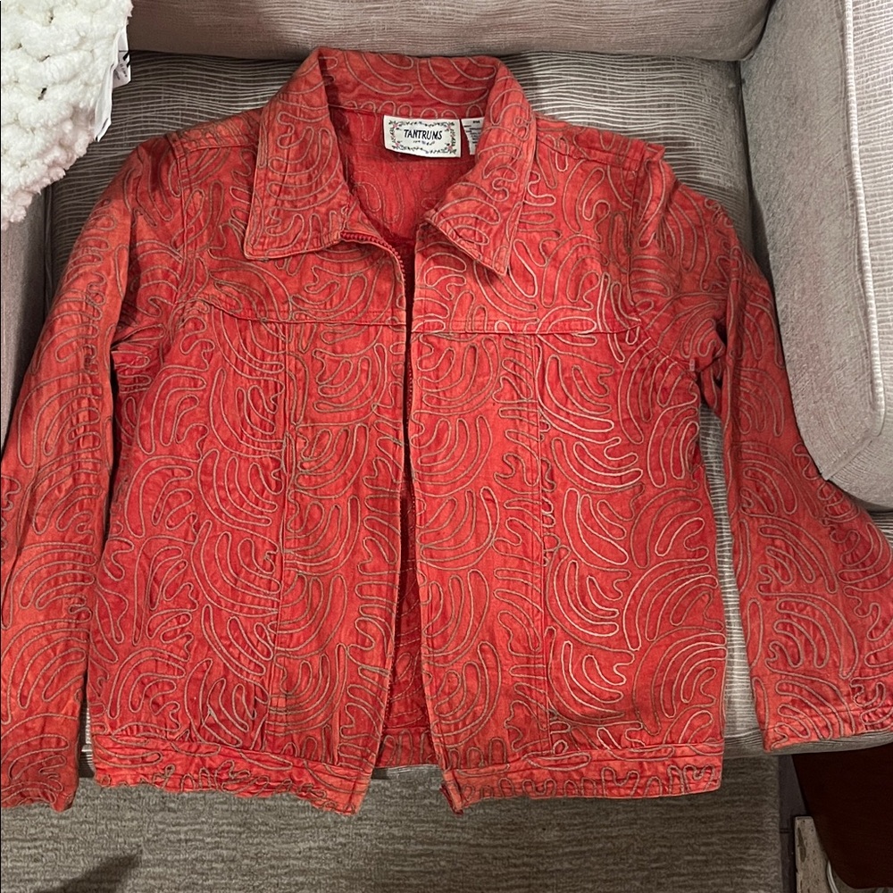 Tantrums Red Patterned Jean Jacket - image 1
